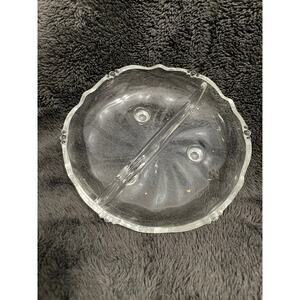 Vtg. 1950's Heisey Waverly Glass Footed 2-Part Relish Dish